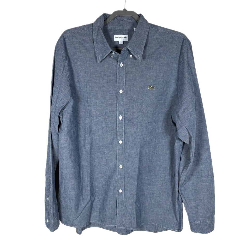 Lacoste Slim Fit Cotton Chambray Shirt Mens XL Long Sleeve Button Down